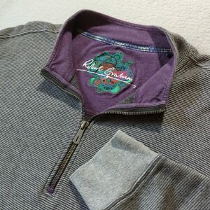 Robert Graham Sweater 2XL Gray Rainbow Zip Waffle Knit Sleeve Pocket Pullover